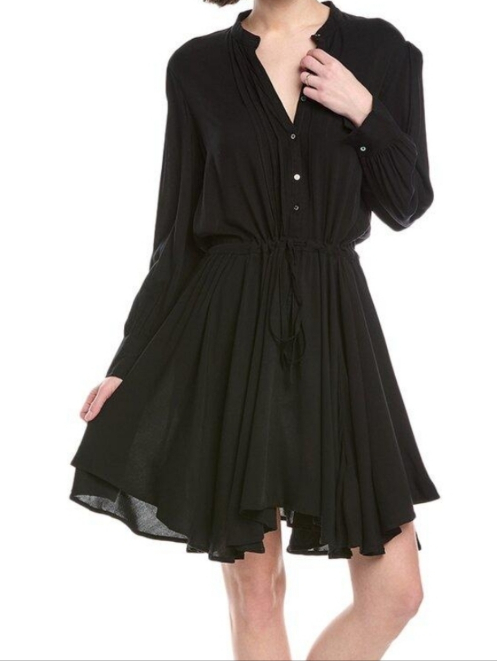 Zadig & Voltaire Ranil black Long Sleeve Pleated Shirt Dress Size XS